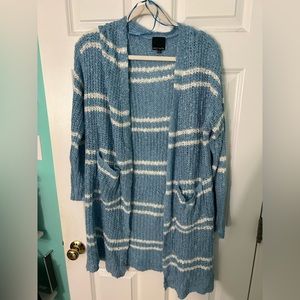 Blue and White Striped Cardigan